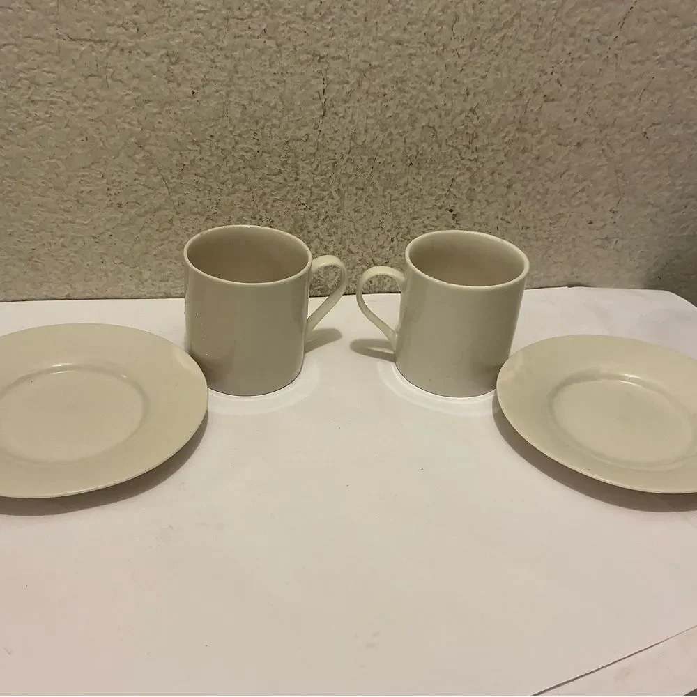 Pier 1 White New Essentials Classic 2 mugs & 2 saucers or appetizers (Set of 4)